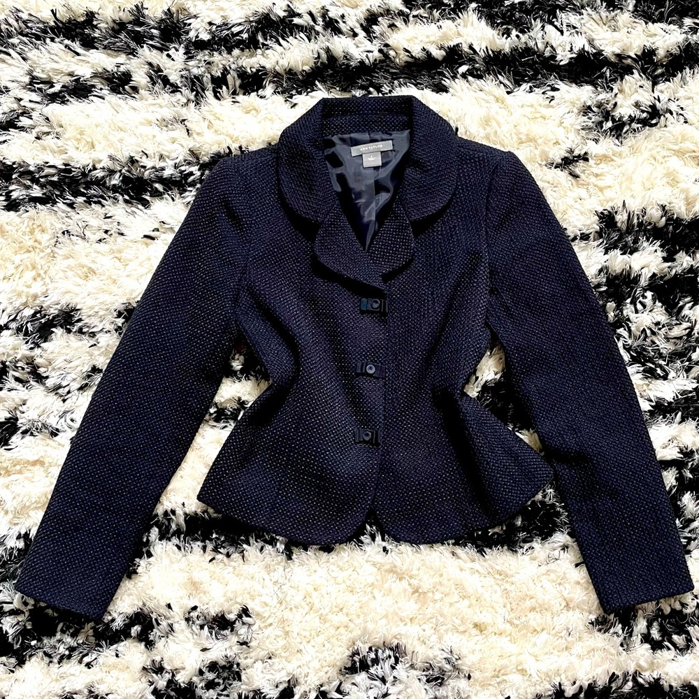 Ann Taylor Women's Blazer Jacket Long Sleeve Snap Button Navy Blue Size 2